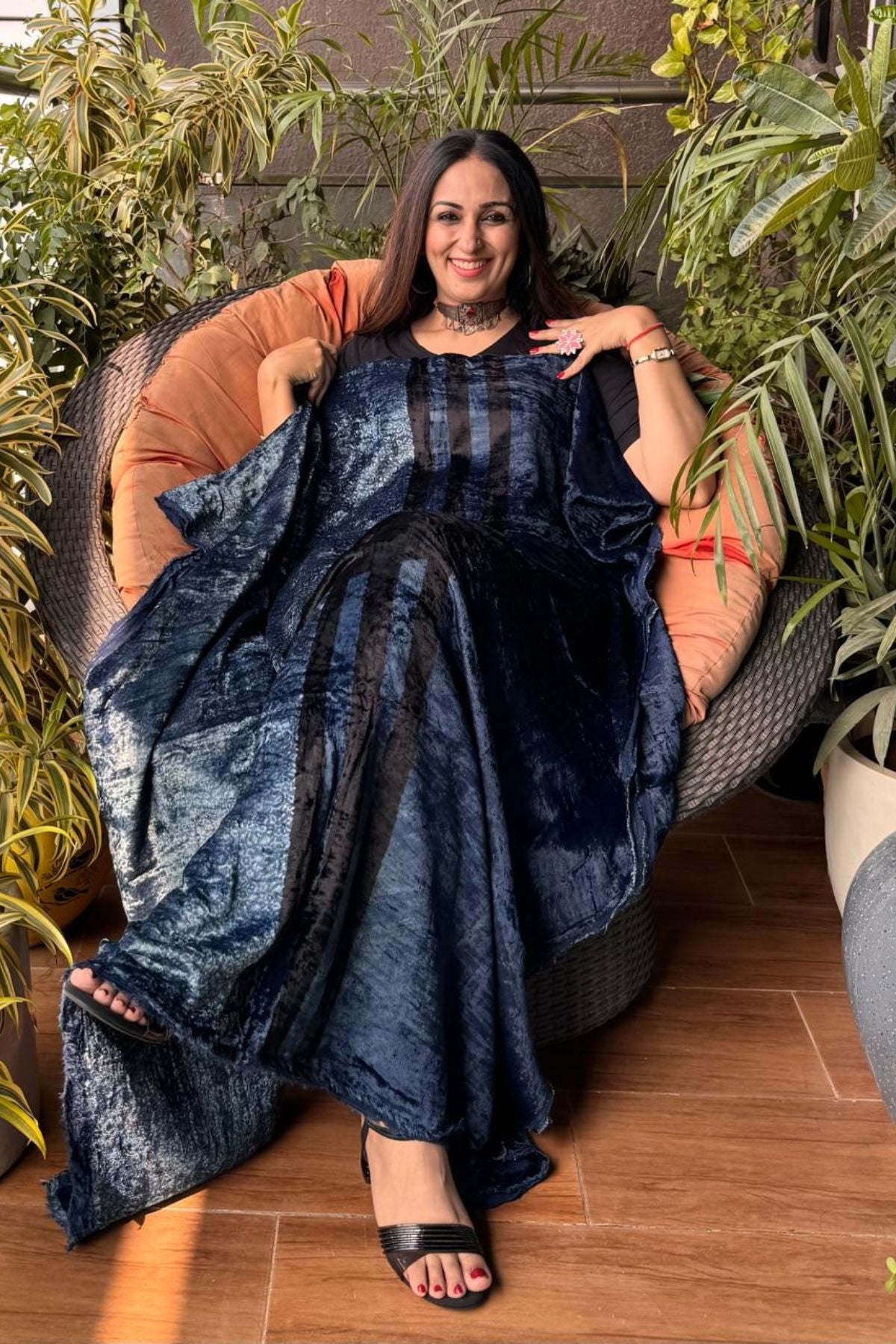 Ajrakh art on velvet (kurta only)